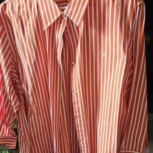 Lauren Ralph Lauren Orange and White Striped Button-Up Shirt